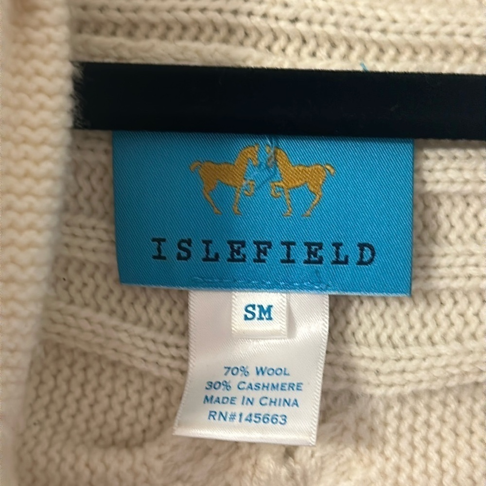 Islefield Womens Cream Cable Knit Open  Cardigan Sweater Wool/Cashmere Sz Small - Picture 4 of 6